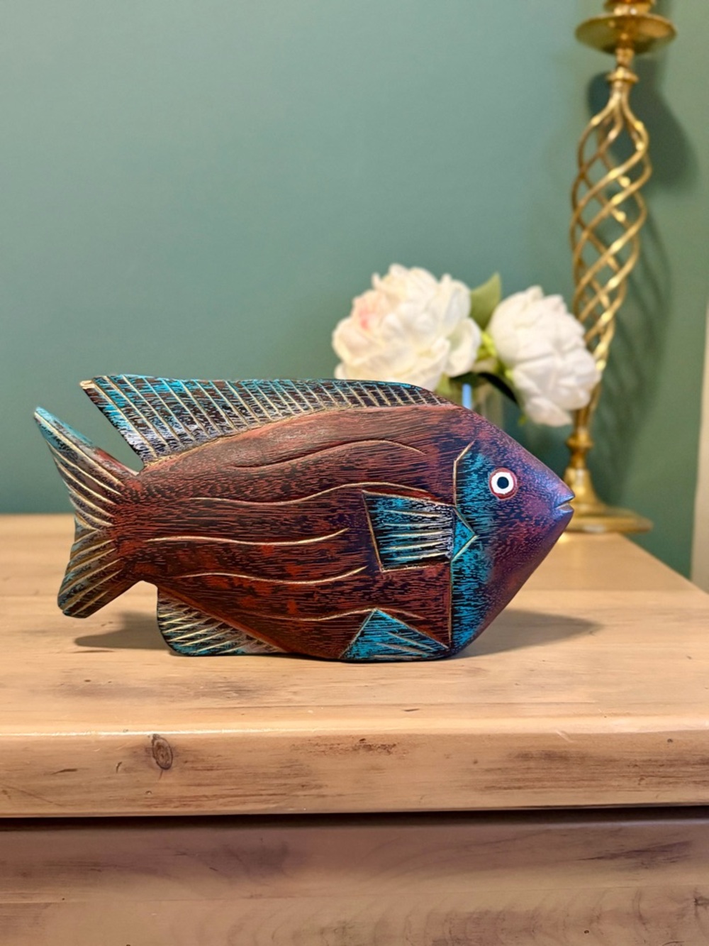 Vintage Hand Carved Painted Wood Fish Coastal Decor 11x6 Tropical